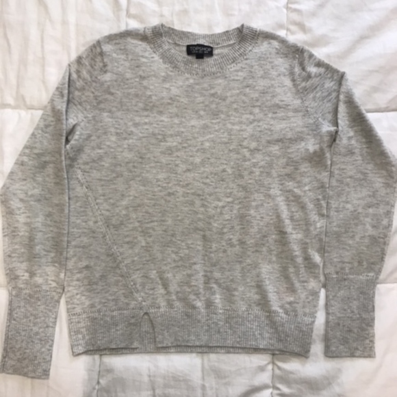 TOPSHOP GREY CREW NECK SWEATER WITH SLIT DETAIL - Picture 1 of 3